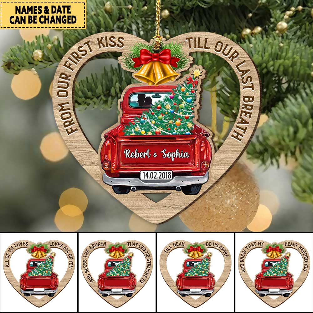 Personalized Couple Red Truck Christmas Ornament