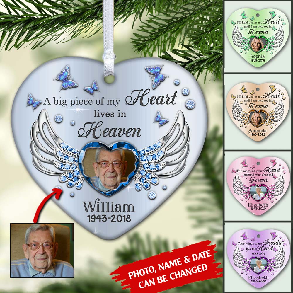 Memorial Upload Photo, Jewelry Butterfly A Piece Of My Heart Lives In Heaven Personalized Ornament