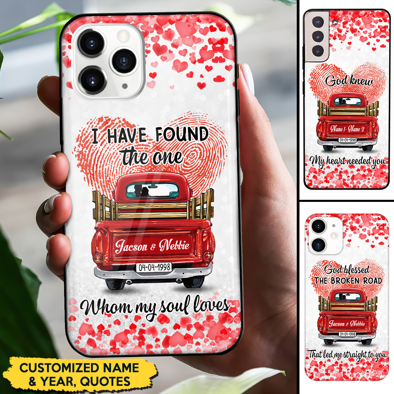 I Have Found The One Whom My Soul Loves Red Truck Couple Glass Phone case