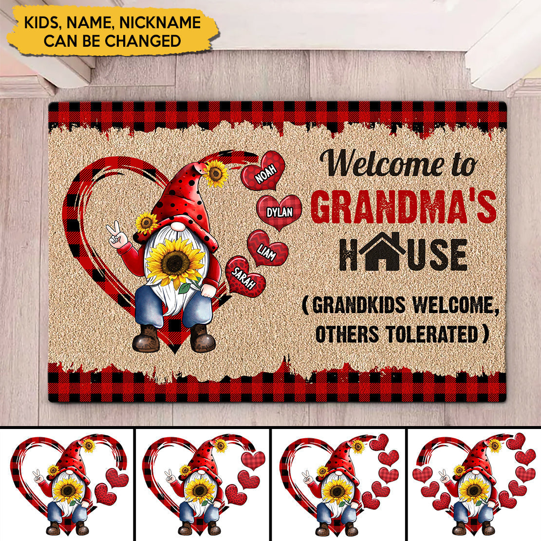 Grandma Sunflower Grandkids Welcome Others Tolerated Personalized Doormat