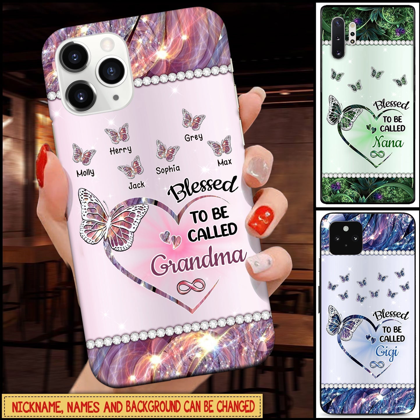 Blessed To Be Called Grandma - Mom Personalized Butterfly Heart Infinity Love Glass Phone case