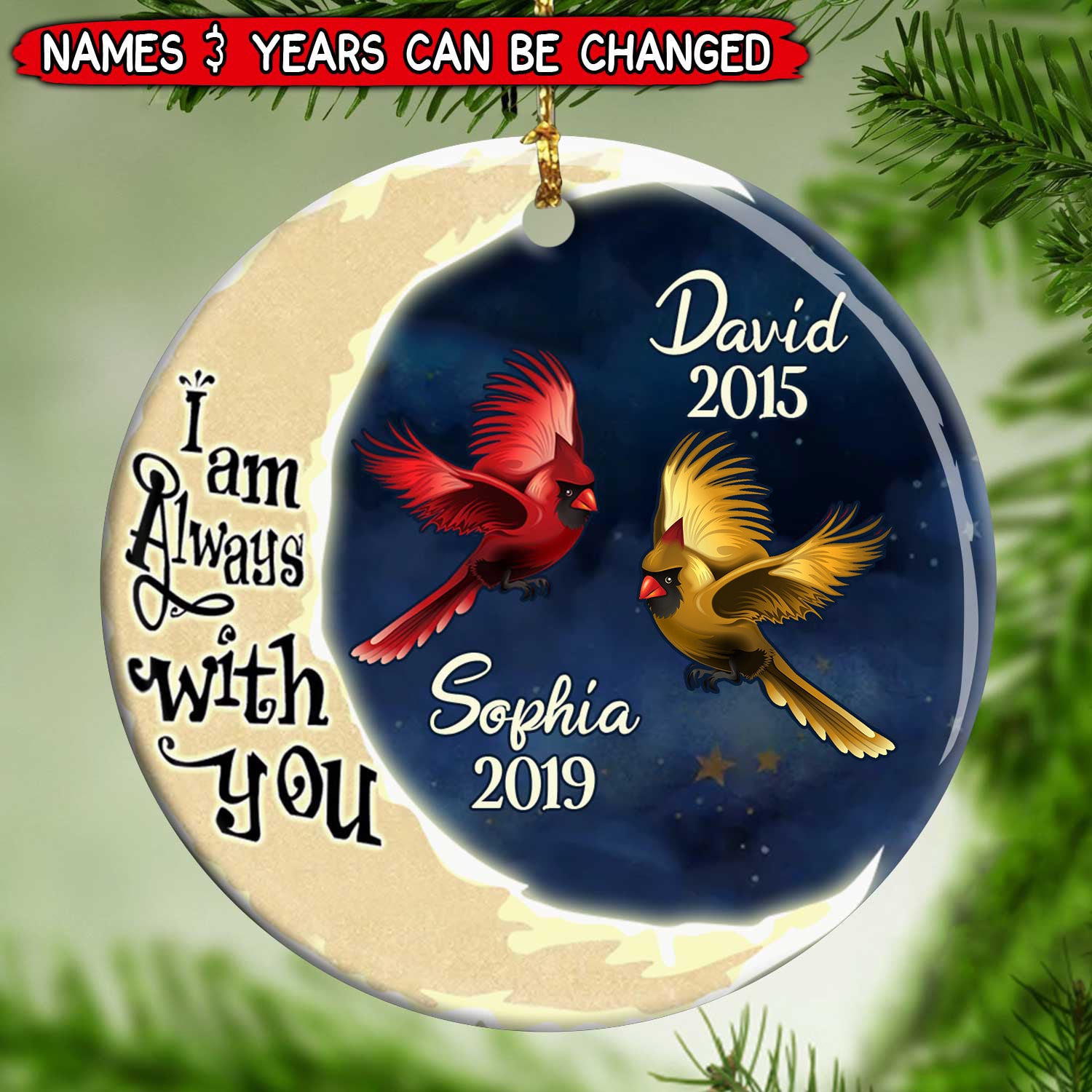 Cardinal Moon Always With You Memorial Personalized Ornament