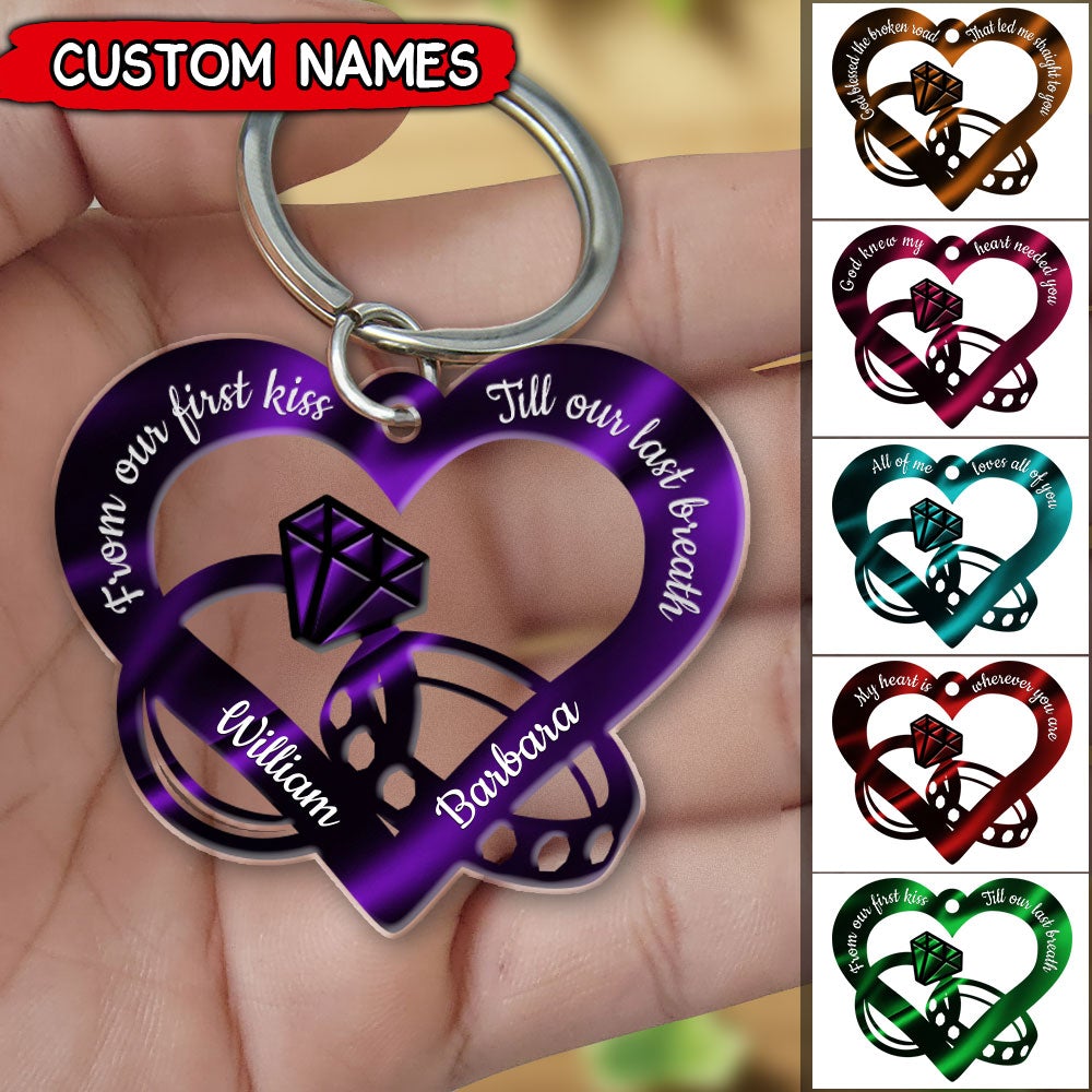 From Our First Kiss Till Our Last Breath Couple Rings Personalized Acrylic Keychain