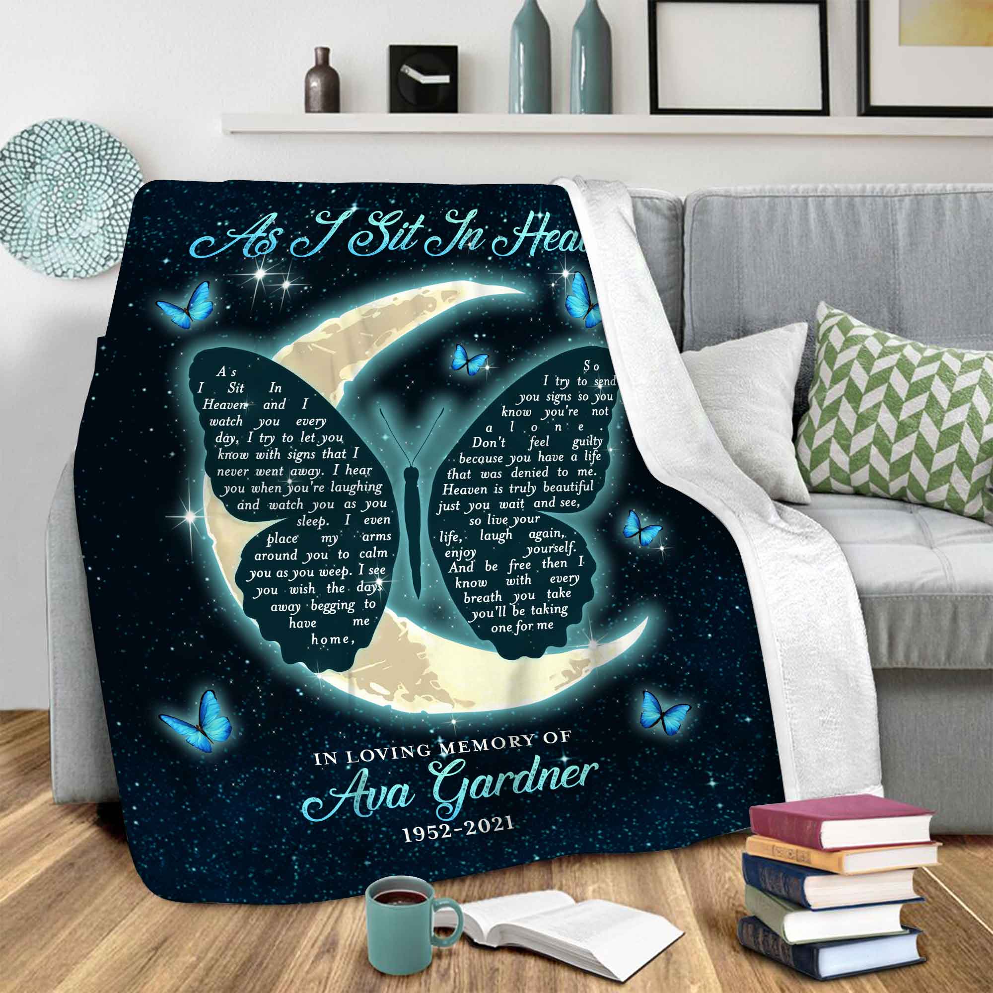 Personalized As I Sit In Heaven Butterfly Memorial Fleece Blanket