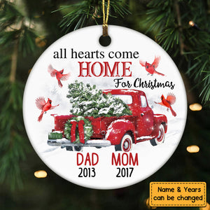 Personalized Cardinal Memorial Mom Dad Circle Ornament